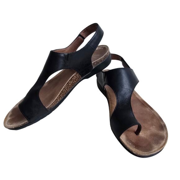 Black Leather Sandals Dansko Reece Size EU40 US 9.5-10 Toe Loop Sandal - Picture 1 of 14